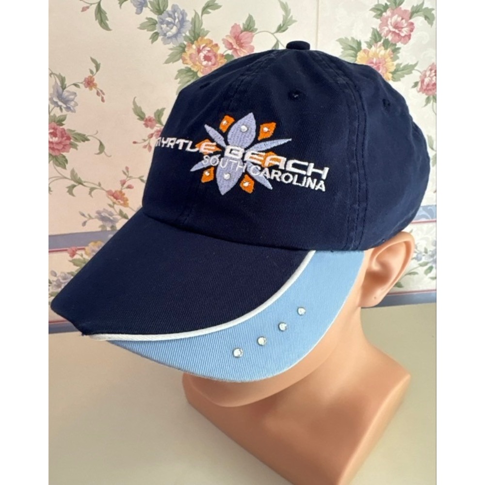 Bio-Domes Myrtle Beach South Carolina Hat Navy Blue Rhinestone‎ Adjustable Cap
